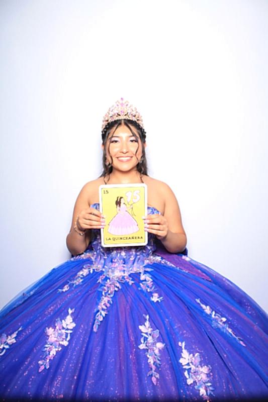 Quinceanera photo booth template with purple dress and custom Salma XV design for Bolingbrook and Chicagoland events